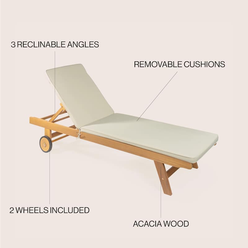 Adjustable Outdoor Chaise Lounge w/ Cushion & Wheels - JONATHAN Y