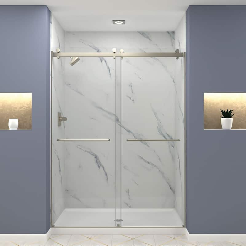 Brooklyn 60 in. W x 80 in. H Sliding Frameless Shower Door with Clear Glass Glass - 60-in W x 80-in H - 60-in W x 80-in H - Brushed Nickel