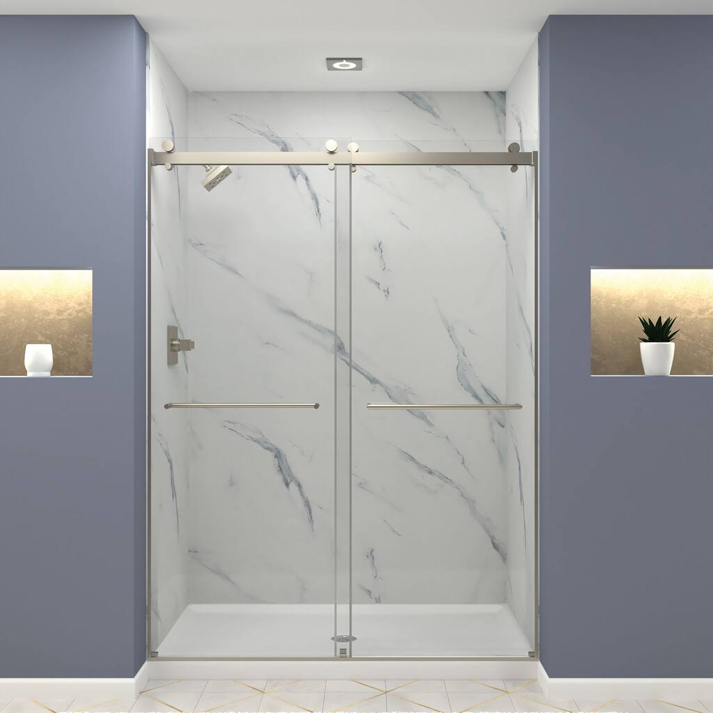 Brooklyn 60 in. W x 80 in. H Sliding Frameless Shower Door with Clear Glass Glass - 60-in W x 80-in H - 60-in W x 80-in H