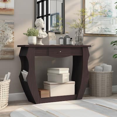 Caveline Contemporary Walnut 39-inch 1-Drawer Console Table by Furniture of America