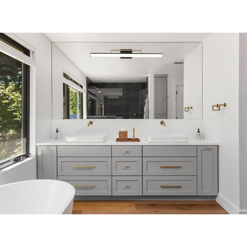 Solano Large Vanity - LED - Black and Brushed Brass Finish - White Acrylic Lens