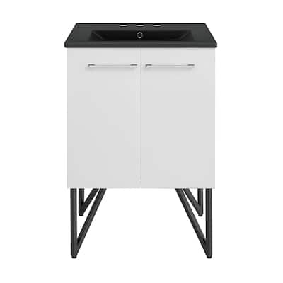 Annecy 24 In. White Bathroom Vanity With Black, 3-Hole Ceramic Sink Top