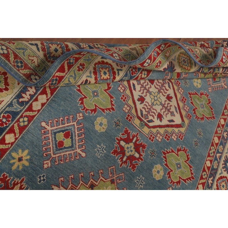 Blue Traditional / Geometric Kazak Area Rug Handmade Wool Carpet - 5'11" x 9'5"
