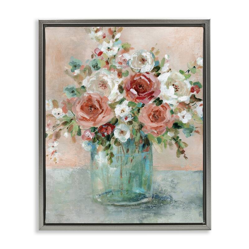Stupell Red & White Roses Framed Floater Canvas Wall Art Design By Carol Robinson - 17 x 21 - Grey