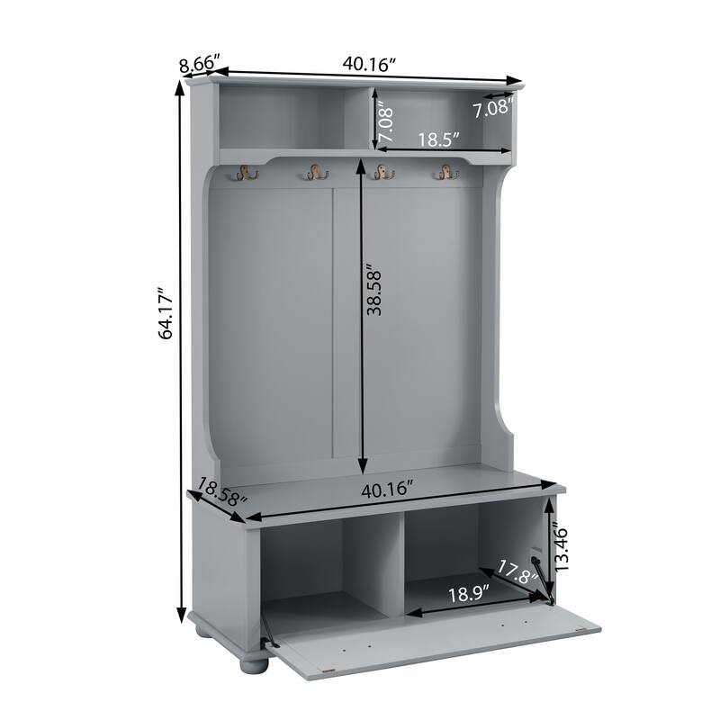 Elegant 4 in 1 Coastal Hall Tree with Bench and Shelves - Wood Legs