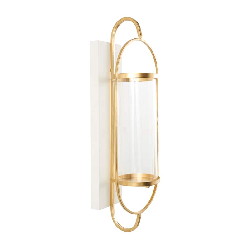 Metal Oval Wall Sconce with White Wood Backing - Gold - Roche River Decor - 6"W x 7"L x 20"H