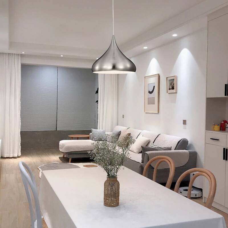1-Light 12 in. Brushed Nickel Single Pendant with Teardrop Metal Shade