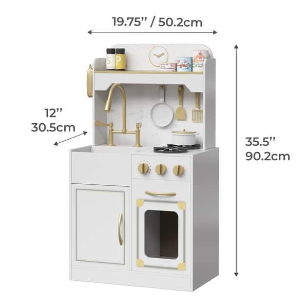 Teamson Kids Petite Versailles Classic Play Kitchen with Accessories, White - 19.76" L x 12.01" W x 35.51" H