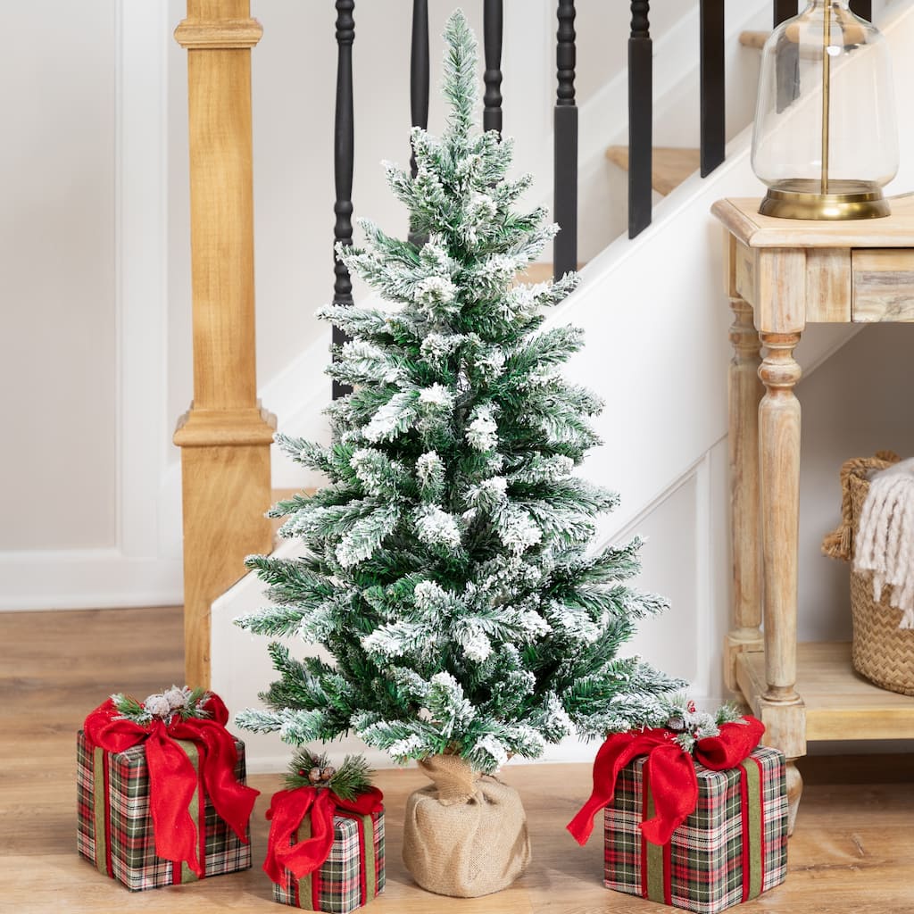 Frosted Pine Artificial Christmas Tree in Burlap Base - 3.5' - Unlit - 3.5 Foot