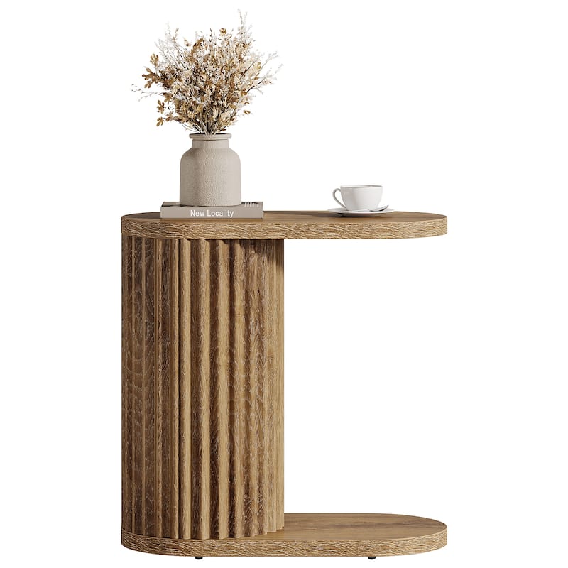 Modern C-Shaped End Table, Fluted Narrow Side Table