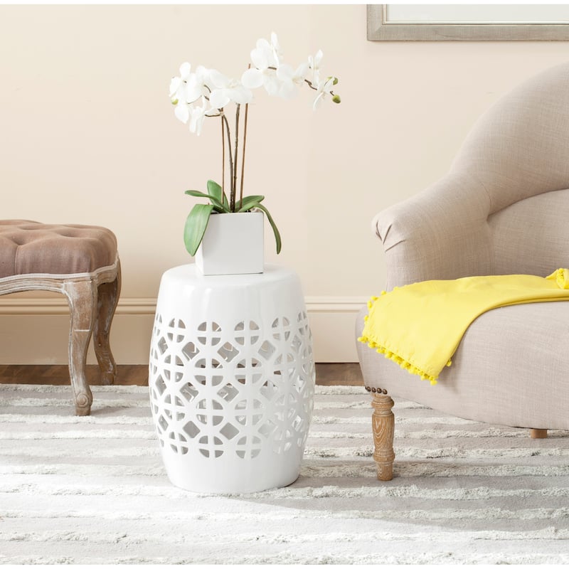SAFAVIEH Paradise Sevdalija Tranquility White Ceramic Decorative Garden Stool - White