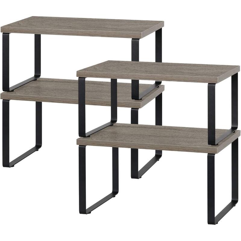 Stackable Kitchen Cabinet Shelves Organizer - 4PCS - Grey-Black