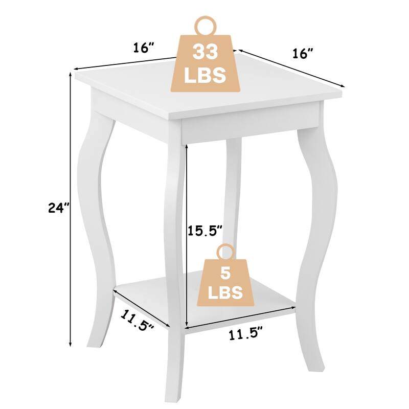 Set of 2 Side Table End Table with Display Shelf for Living Room and Bedroom - 16" x 16" x 24"