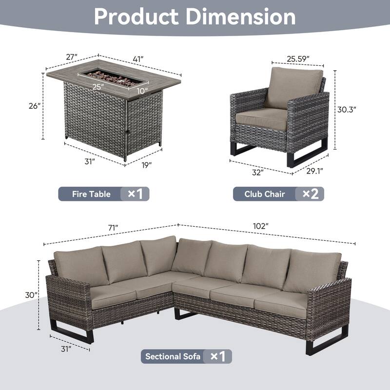Gymojoy L-Shaped Outdoor Corner Sectional Sofa 6-seats Couch Conversation Set