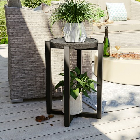 COSIEST Indoor Outdoor Round Chairside end Table, Accent table, Plant Stand