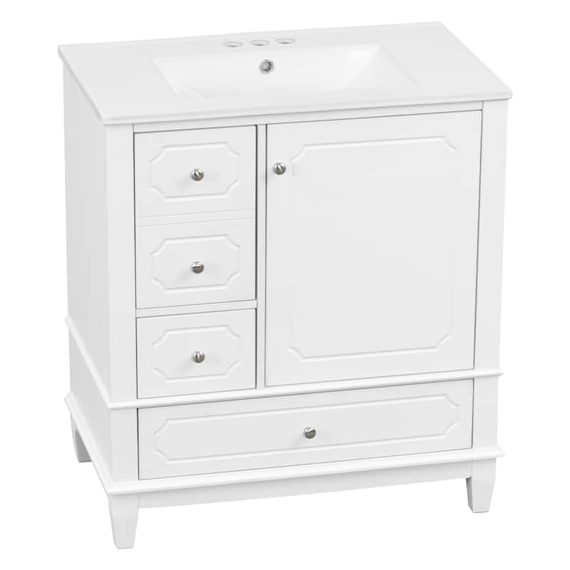 GDFStudio 30" Freestanding Bathroom Vanity with Ceramic Sink and Storage Drawers - 30" W x 18" D x 33.8" H
