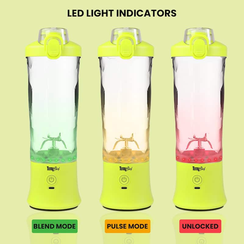 Total Chef Cordless Portable Blender, 20 oz (600 mL) Personal Blender, USB Rechargeable, Neon Green