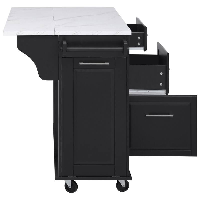 Morden 50.7" Kitchen Island with Storage Tilt Trash Can Cabinet and 2 Drawers
