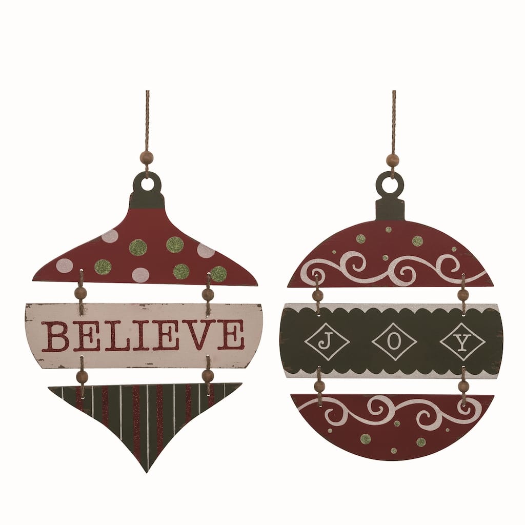 Transpac MDF Ornament Wall Decor Set of 2 Christmas Home Decorations