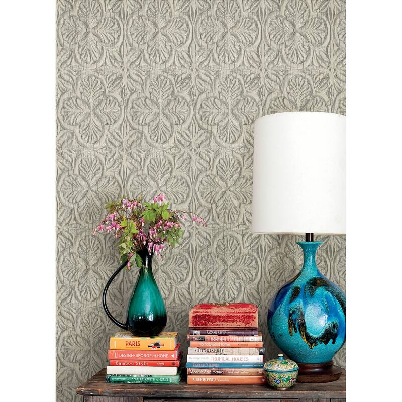 Chesapeake Karachi Taupe Wooden Damask Wallpaper