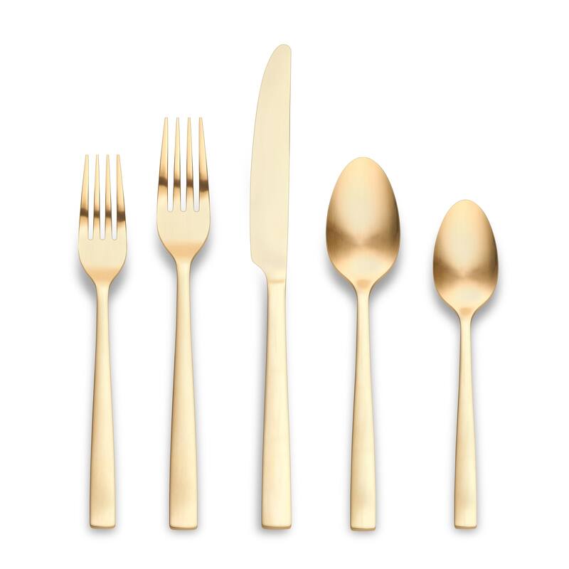 Ornative Lola 18/0 Stainless Steel 20 Pieces Flatware Set - 10.63" H x 6.69" W x 2.76" D - Matte-Gold