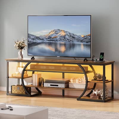 Moasis Industrial LED Lights TV Stand and Entertainment Center with Open Shelves