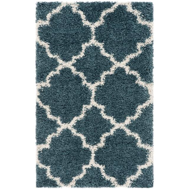 SAFAVIEH Hudson Shag Vitchka Glam Trellis 2-inch Area Rug - 2'3" x 3'9" - Slate Blue/Ivory