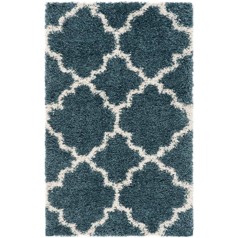 SAFAVIEH Hudson Shag Vitchka Glam Trellis 2-inch Area Rug - 2'3" x 3'9" - Slate Blue/Ivory