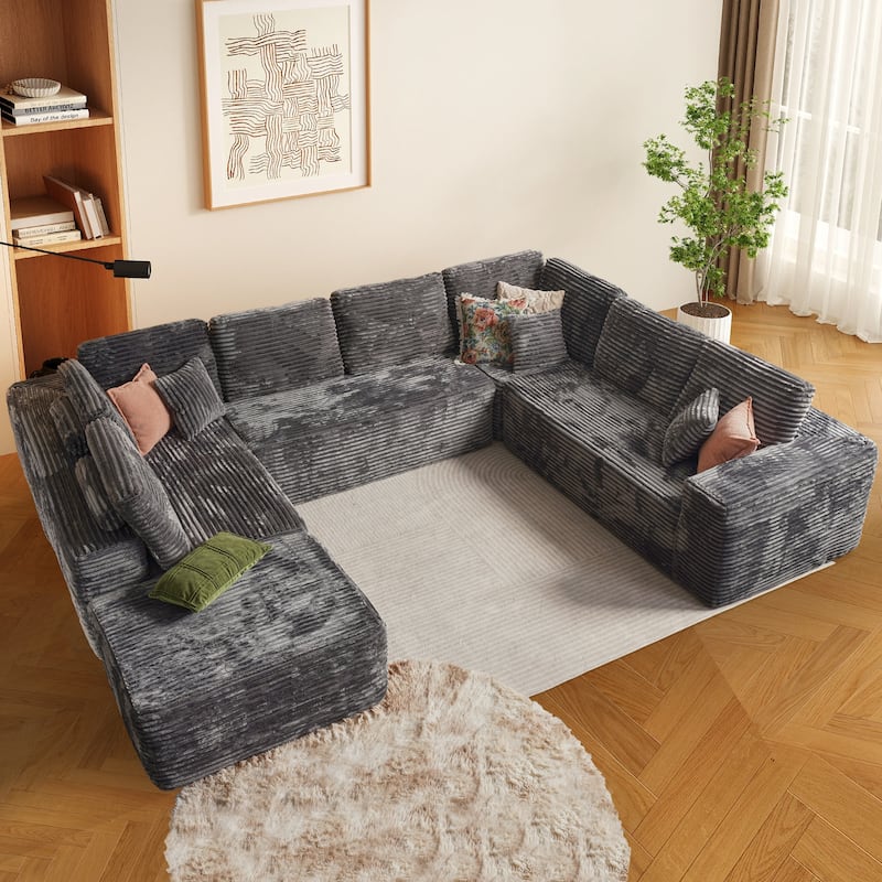 HOOOWOOO Modular Plush Upholstered Sectional Sofa with Ottoman