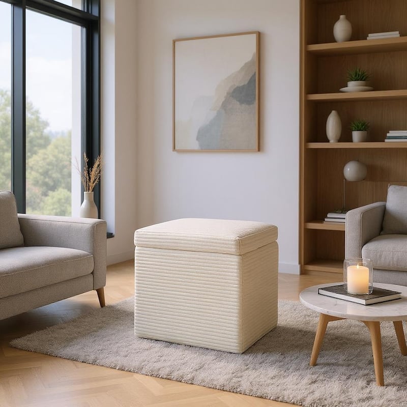 Modern Square Corduroy Ottoman Footrest with Hidden Storage for Living Room or Bedroom - Brown