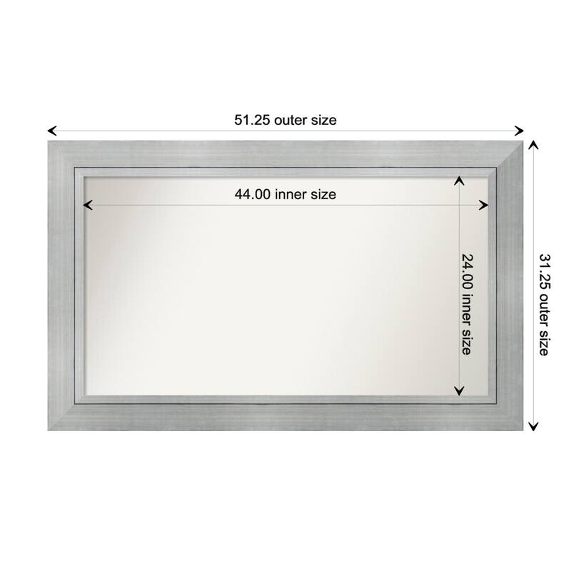 Romano Silver Framed Non-Beveled Custom Wall Mirror, Bathroom Vanity Mirror - Outer Size: 51.25 x 31.25