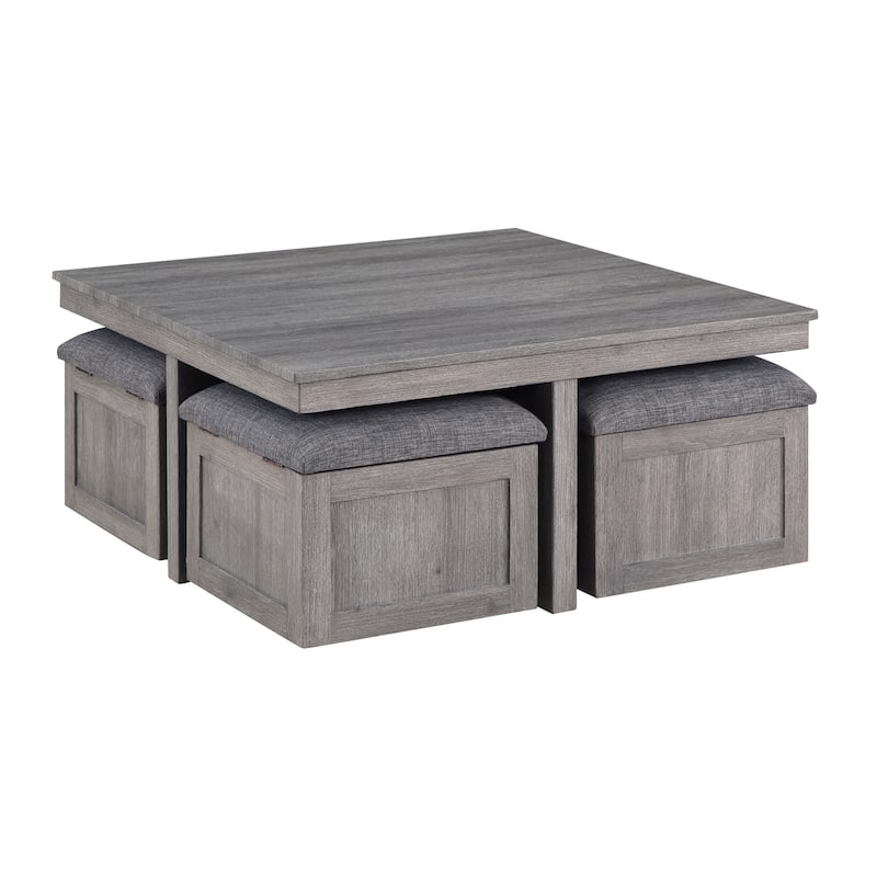 Wood Coffee Table Set with Storage Stools
