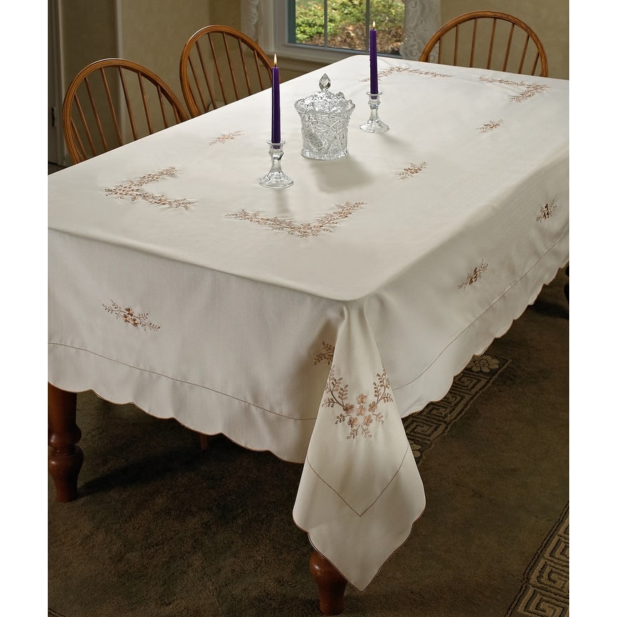 Violet Linen Blossom Embroidered Vintage Pattern Tablecloth