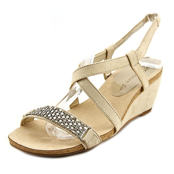Anne Klein Jasia Women Open Toe Canvas Nude Wedge Sandal