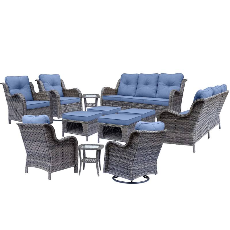 Outdoor Patio Furniture-Gray Wicker Outdoor Swivel Rocker Chairs Set