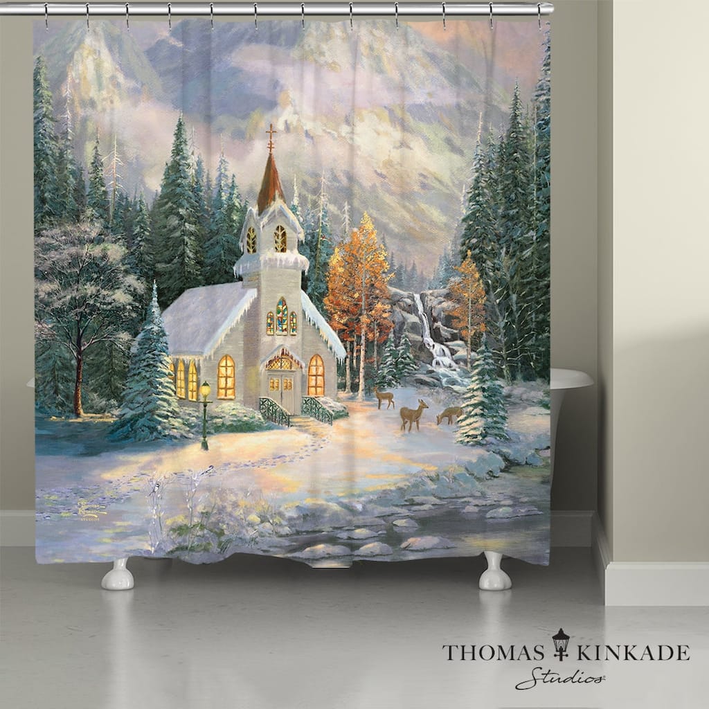 Thomas Kinkade Deer Creek Chapel Shower Curtain by Laural Home