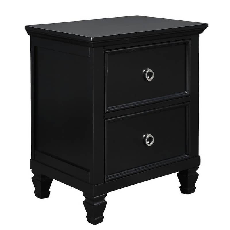 Black 2 Drawer 24 in. W Nightstand with Tapered Legs