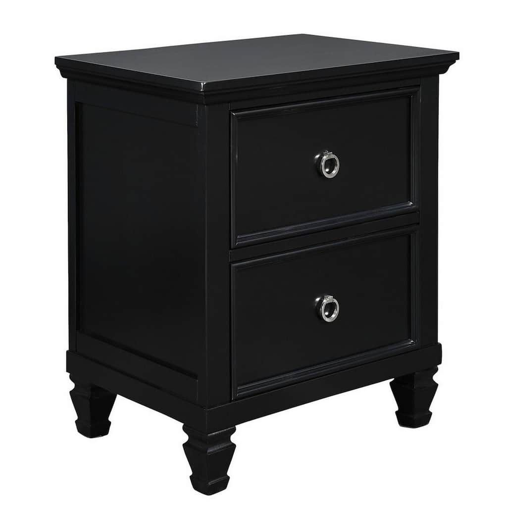 Black 2 Drawer 24 in. W Nightstand with Tapered Legs