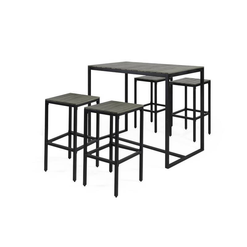 Jack Acacia Wood Bar Set by Christopher Knight Home - Black + Gray + Black Metal