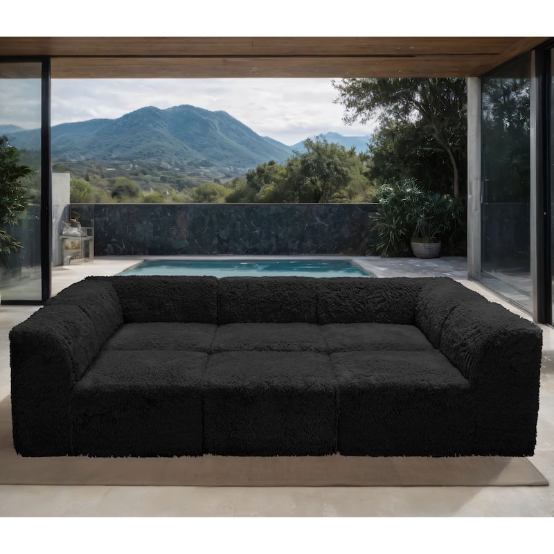 Furniture of America Ylena Modern 6-Piece Faux Fur Foam Modular Compressed Sofa Bed - Black