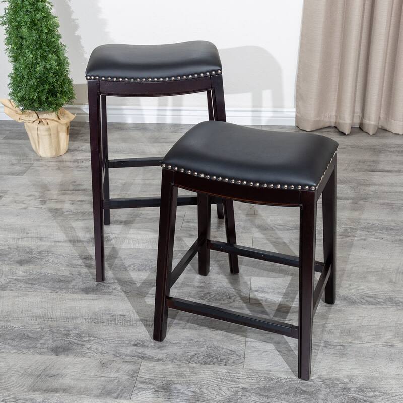 Bar Stool, Bone Leather Seat - Black
