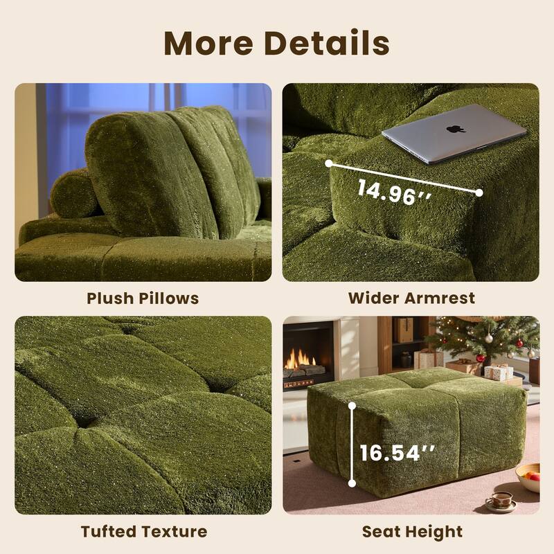 HOOOWOOO Modern Sparkly Velvet Fabric Chaise Sofa Couch with Ottoman