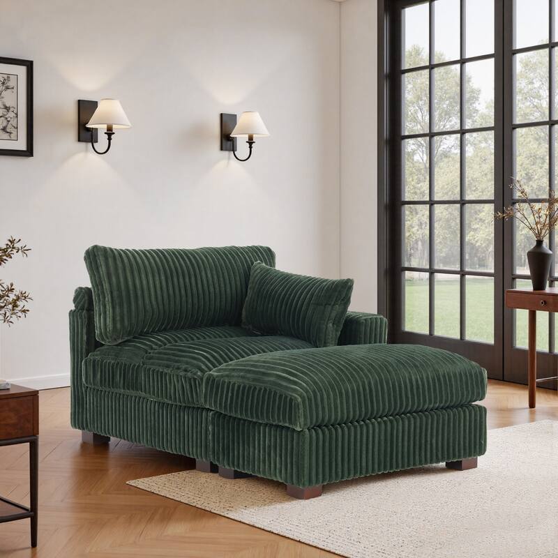 Plush Cloud Couch Modular Sectional Sofa with Ottoman - Green-2-Piece - Right Facing
