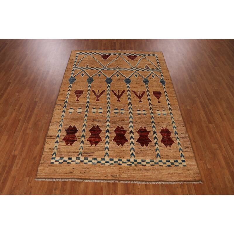 Geometric Tribal Moroccan Rug Hand-Knotted Multi-Color Wool Carpet - 6'9" x 9'7"