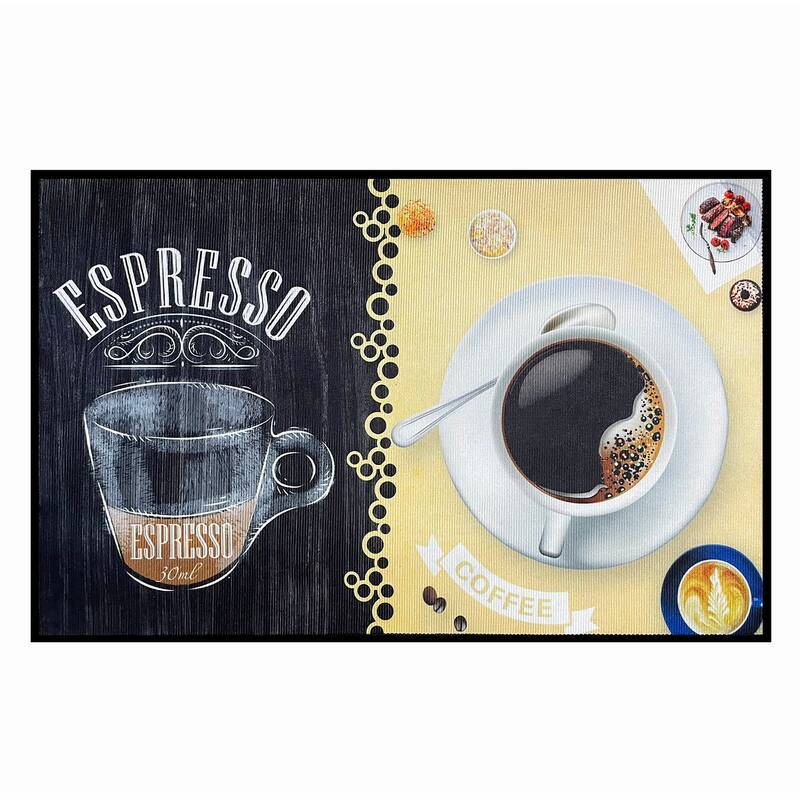 Yellow Black Espresso Modern Non-Slip Washable Low Pile Kitchen Mat - 28" x 17" - 28" x 17"
