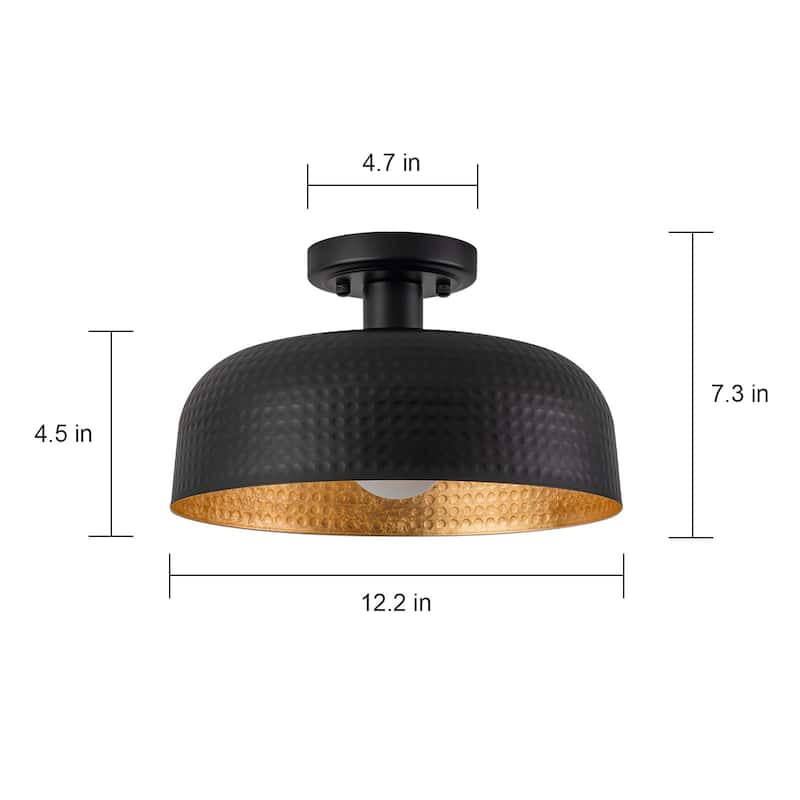 1-Light Black Industrial Hammered Shade Flush Mount Ceiling Light