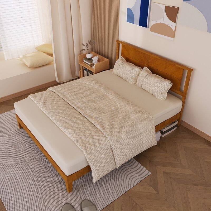 Twin Size Deluxe Bed Frame with Headboard with Solid Wood, No Box Spring Needed, Easy Assembly, White