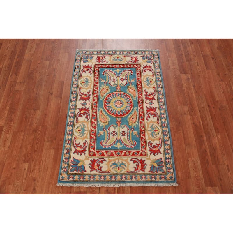 Blue Kazak Foyer Rug Hand-Knotted Wool Carpet - 2'8"x 4'2"
