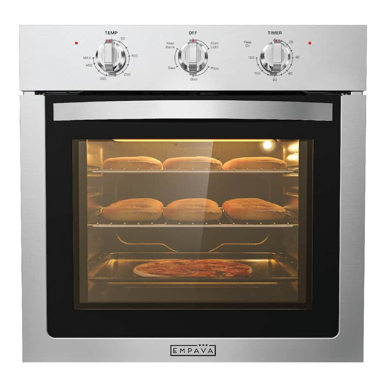 Empava 24 inch Electric Single Wall Oven, Stainless Steel Built-in Wall Oven, Mechanical Knobs Control - 24-inch