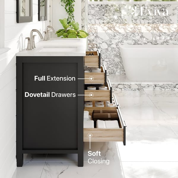 Eviva Aberdeen 78 in. W x 22 in. D x 34 in. H Double Bath Vanity in White with Carrara Quartz Top with White Sinks